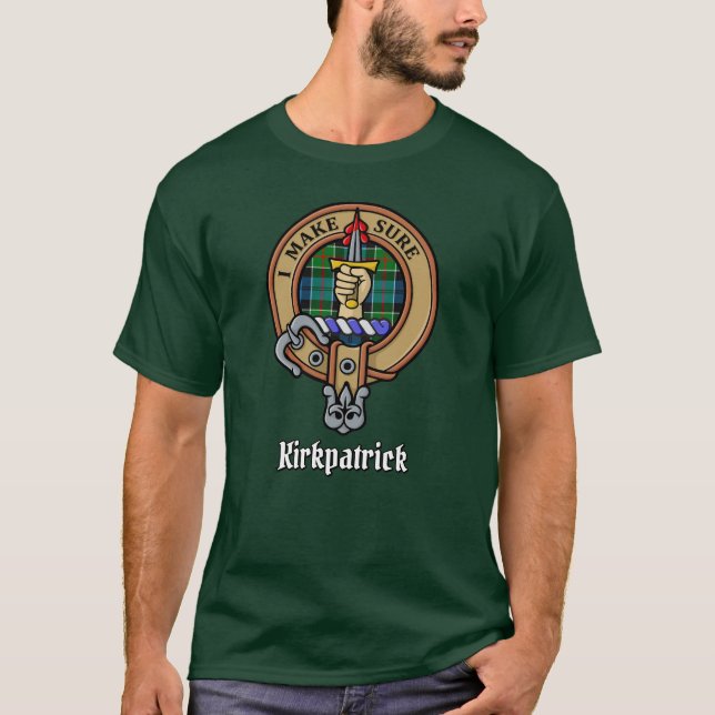 Clan Kirkpatrick Wappen über Tartan T-Shirt (Vorderseite)