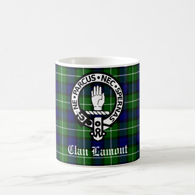Clan Lamont Wappen Abzeichen und Tartan Kaffeetasse (Mittel)