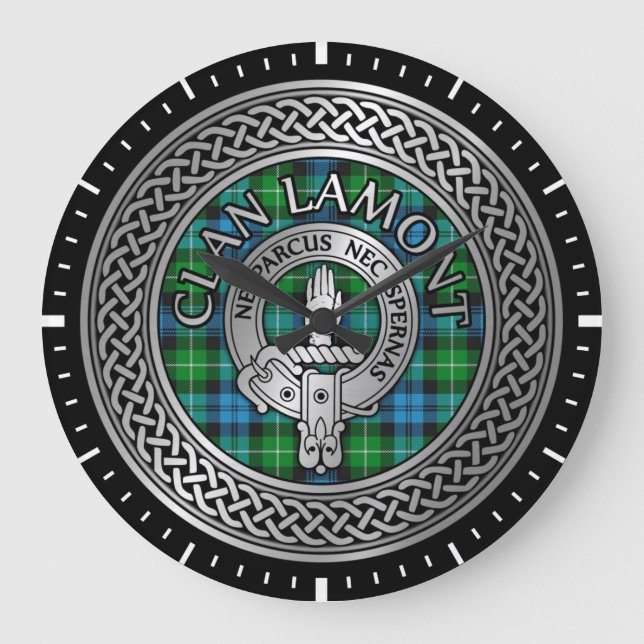 Clan Lamont Wappen & Tartan Knot Große Wanduhr (Vorderseite)