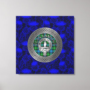Clan Lamont Wappen & Tartan Knot on Thistle Leinwanddruck