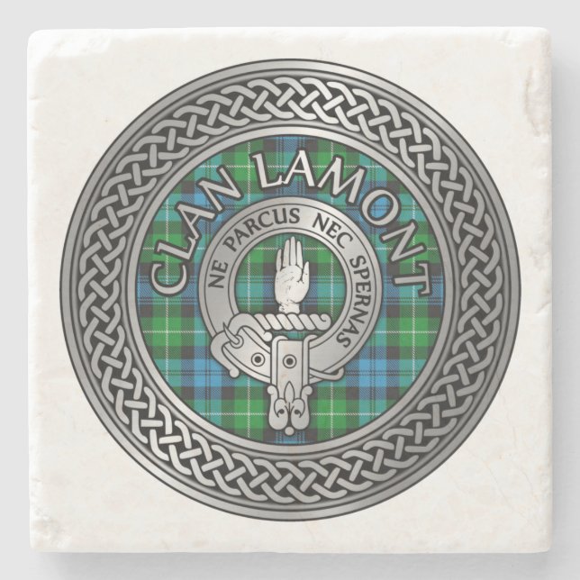 Clan Lamont Wappen & Tartan Knot Steinuntersetzer (Vorderseite)