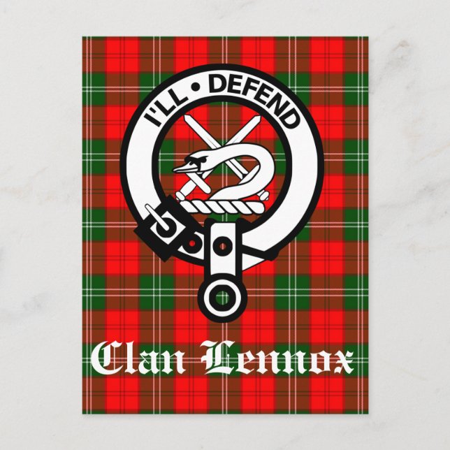 Clan Lennox Wappen Abzeichen & Tartan Postkarte (Vorderseite)