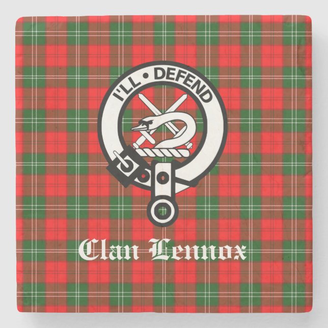 Clan Lennox Wappen Abzeichen & Tartan Steinuntersetzer (Vorderseite)