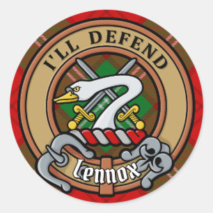Clan Lennox Wappen über Tartan Runder Aufkleber