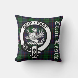 Clan Leslie Wappen Abzeichen & Tartan Kissen