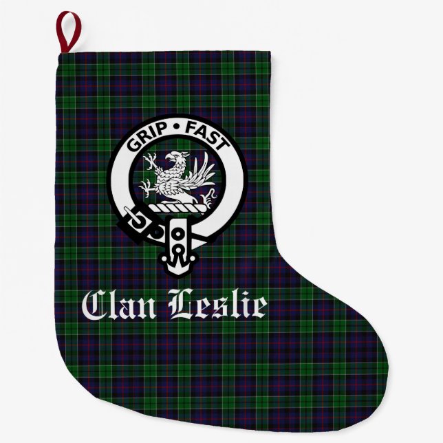 Clan Leslie Wappen Abzeichen und Tartan individuel Großer Weihnachtsstrumpf (Vorderseite)