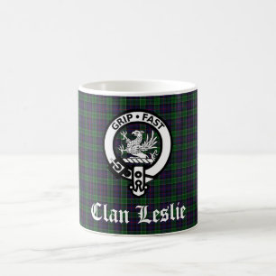 Clan Leslie Wappen Abzeichen und Tartan Kaffeetasse