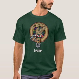 Clan Leslie-Wappen über Hunting Tartan T-Shirt