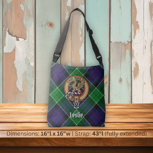 Clan Leslie-Wappen über Hunting Tartan Tragetaschen Mit Langen Trägern