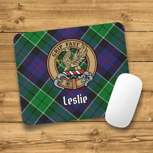 Clan Leslie Wappen über Jagd Tartan Mousepad