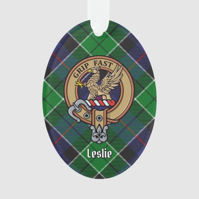 Clan Leslie Wappen über Jagd Tartan Ornament (Vorderseite)