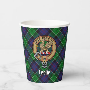 Clan Leslie Wappen über Jagd Tartan Pappbecher