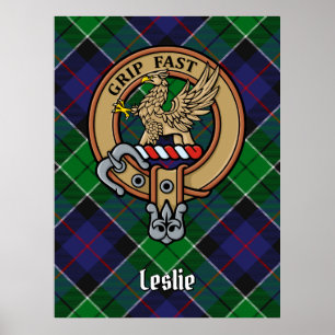 Clan Leslie Wappen über Jagd Tartan Poster
