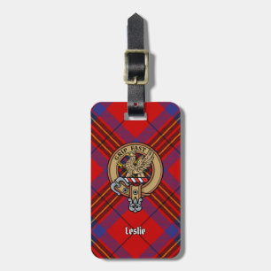 Clan Leslie Wappen über Red Tartan Gepäckanhänger