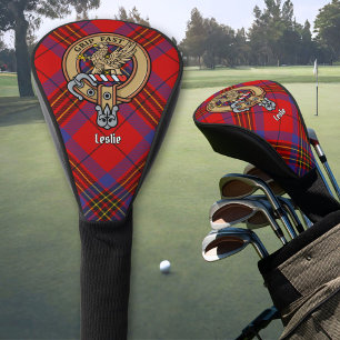 Clan Leslie Wappen über Red Tartan Golf Headcover