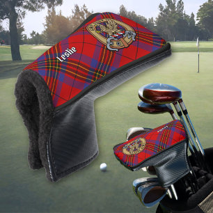 Clan Leslie Wappen über Red Tartan Golf Headcover