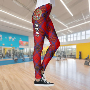 Clan Leslie Wappen über Red Tartan Leggings