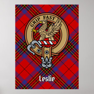 Clan Leslie Wappen über Red Tartan Poster