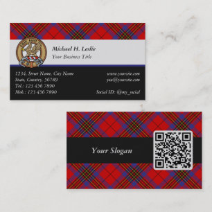 Clan Leslie Wappen über Red Tartan Visitenkarte