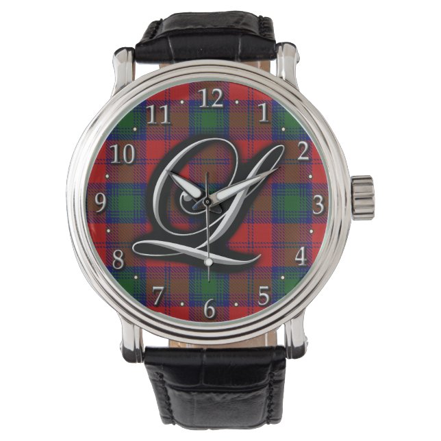 Clan Lindsay Lindsey Letter L Monogram Tartan Armbanduhr (Vorderseite)