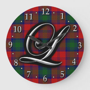 Clan Lindsay Lindsey Letter L Monogram Tartan Große Wanduhr