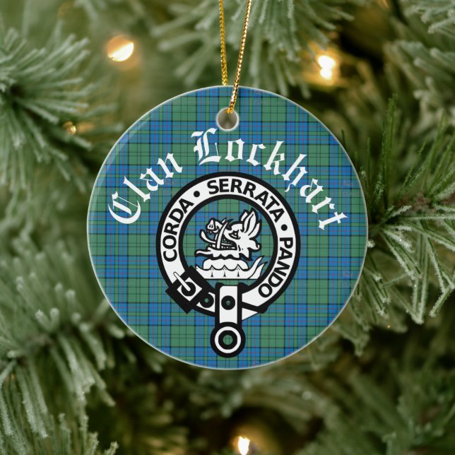 Clan Lockhart Wappen Abzeichen & Tartan Keramik Ornament (Baum)