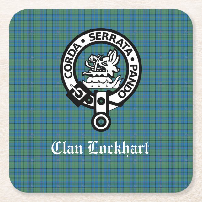 Clan Lockhart Wappen Abzeichen & Tartan Rechteckiger Pappuntersetzer (Vorderseite)