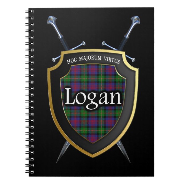 Clan Logan Tartan Shield & Schwerter Notizblock (Vorderseite)