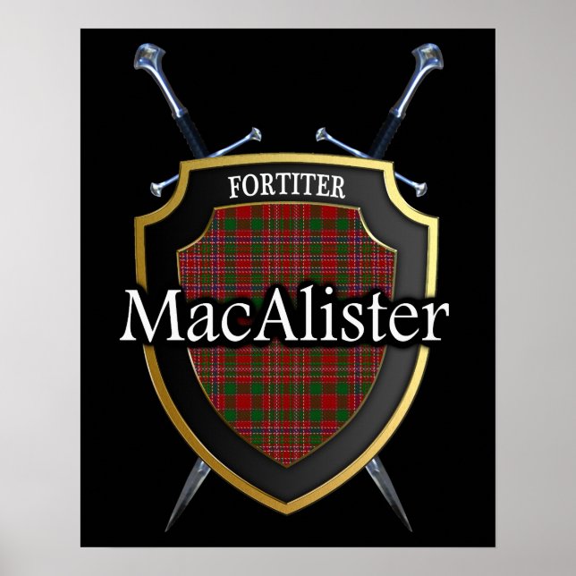 Clan MacAlister Tartan Scottish Shield & Schwerter Poster (Vorne)