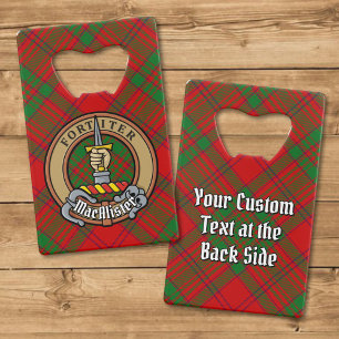 Clan MacAlister von Glenbarr Wappen über Tartan Geldbeutel Flaschenöffner
