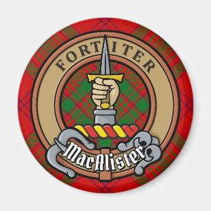 Clan MacAlister von Glenbarr Wappen über Tartan Magnet