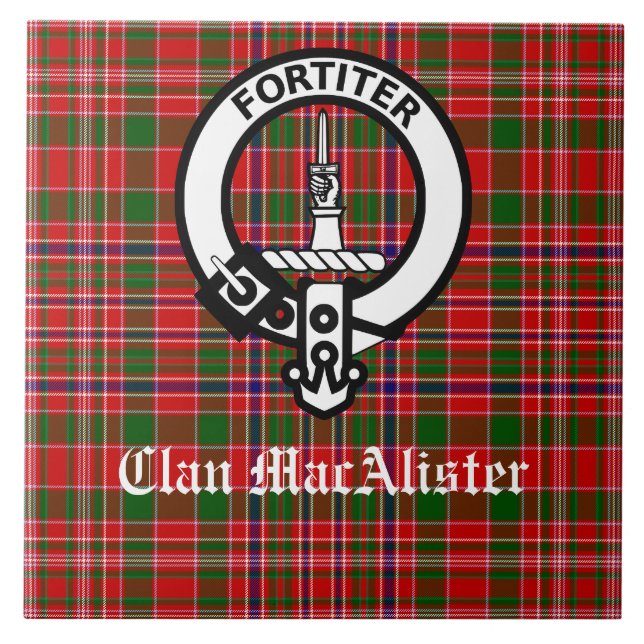 Clan MacAlister Wappen Abzeichen und Tartan Fliese (Vorderseite)