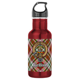 Clan MacAlister-Wappen über Dress-Tartan Edelstahlflasche