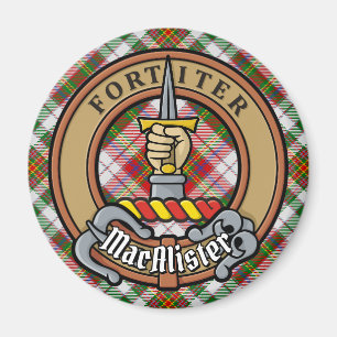 Clan MacAlister Wappen über Dress Tartan Magnet