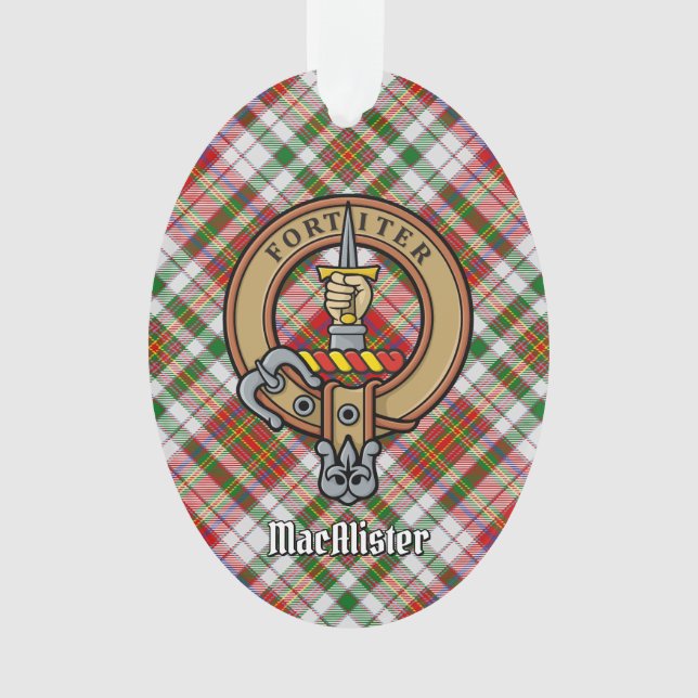 Clan MacAlister Wappen über Dress Tartan Ornament (Vorderseite)