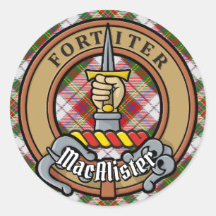 Clan MacAlister Wappen über Dress Tartan Runder Aufkleber