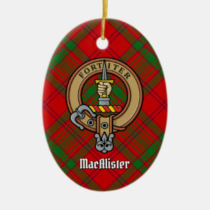 Clan MacAlister Wappen über Glenbarr Tartan Keramik Ornament