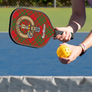 Clan MacAlister-Wappen über Glenbarr-Tartan Pickleball Schläger