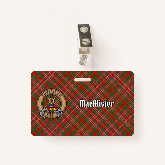 Clan MacAlister Wappen über Tartan Ausweis (Vorderseite mit Klammer)