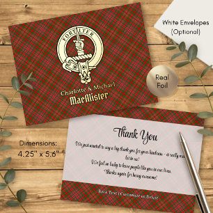 Clan MacAlister-Wappen über Tartan Folie Einladungspostkarte