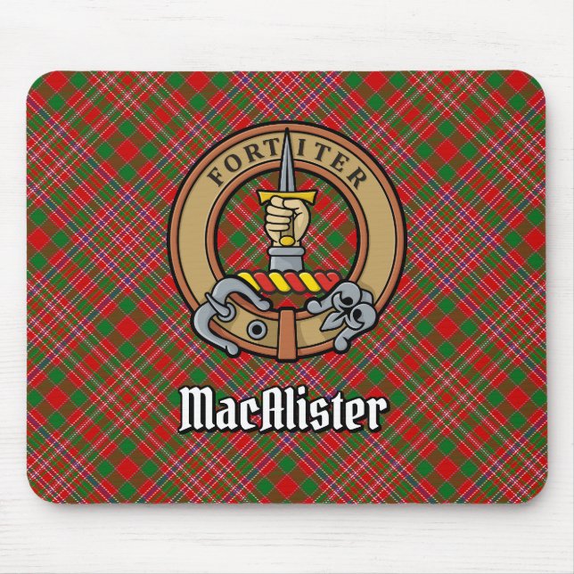 Clan MacAlister Wappen über Tartan Mousepad (Vorne)