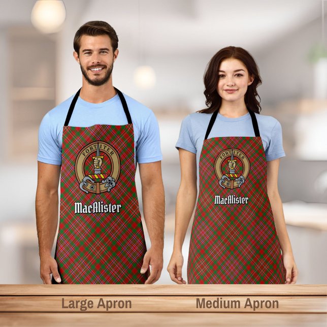 Clan MacAlister Wappen über Tartan Schürze (Von Creator hochgeladen)