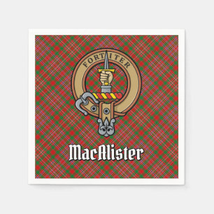 Clan MacAlister Wappen über Tartan Serviette