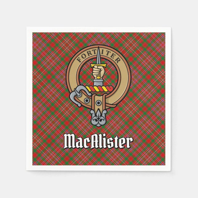 Clan MacAlister Wappen über Tartan Serviette (Vorderseite)