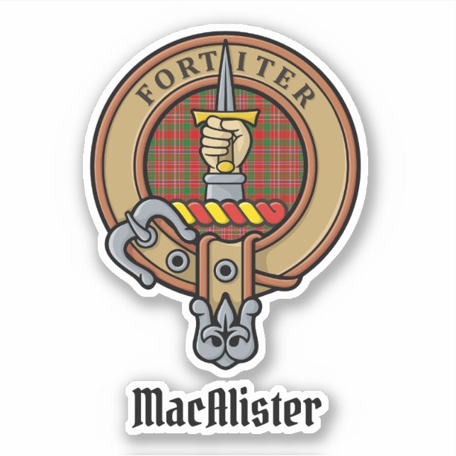 Clan MacAlister Wappen über Tartan Sticker (Vorderseite)