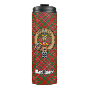 Clan MacAlister Wappen über Tartan Thermosbecher