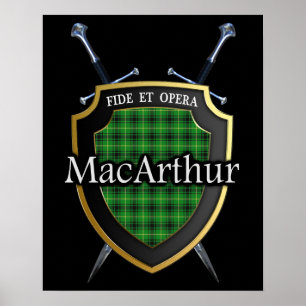 Clan MacArthur Tartan Scottish Shield & Schwerter Poster