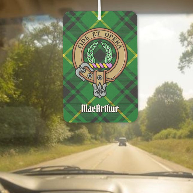 Clan MacArthur Wappen über Tartan Autolufterfrischer (Von Creator hochgeladen)