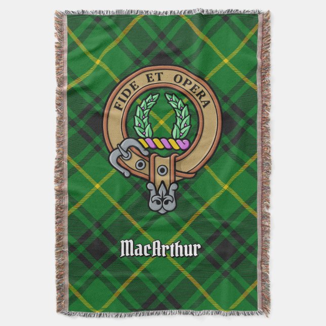 Clan MacArthur-Wappen über Tartan Decke (Vorderseite Vertikal)