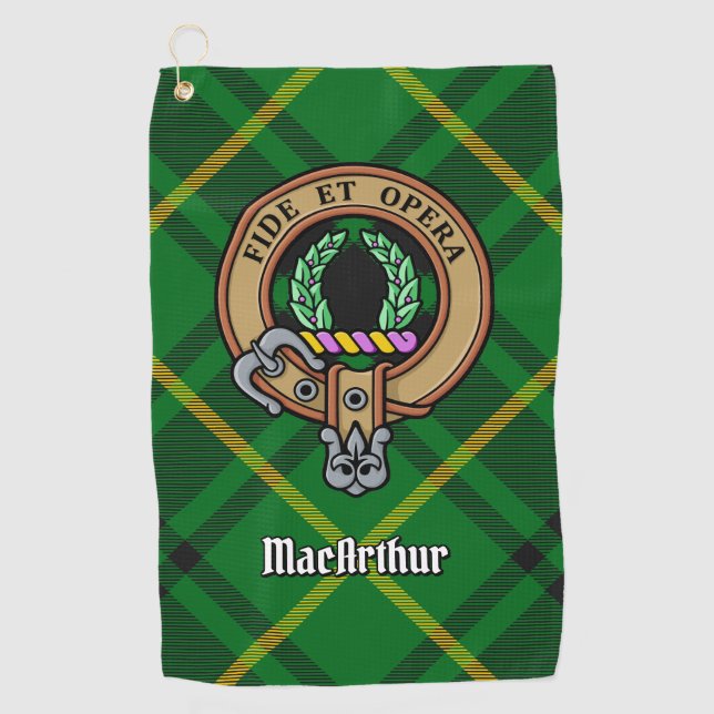 Clan MacArthur Wappen über Tartan Golfhandtuch (Vorderseite)